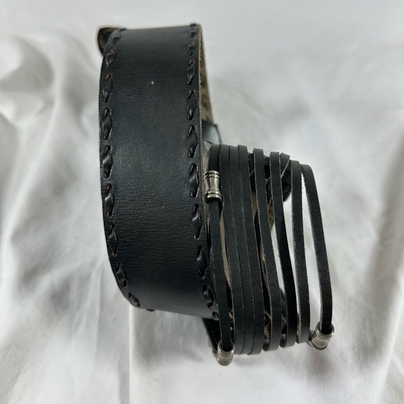Stunning vintage croc pattern genuine leather wide belt medium black main image 10